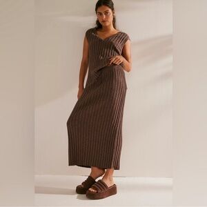 Free People Brown Ribbed Pencil Skirt